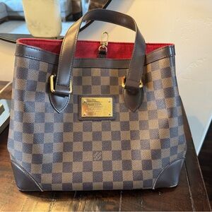 Louis Vuitton Damier Ebene Canvas Tote with Red Interior Trim